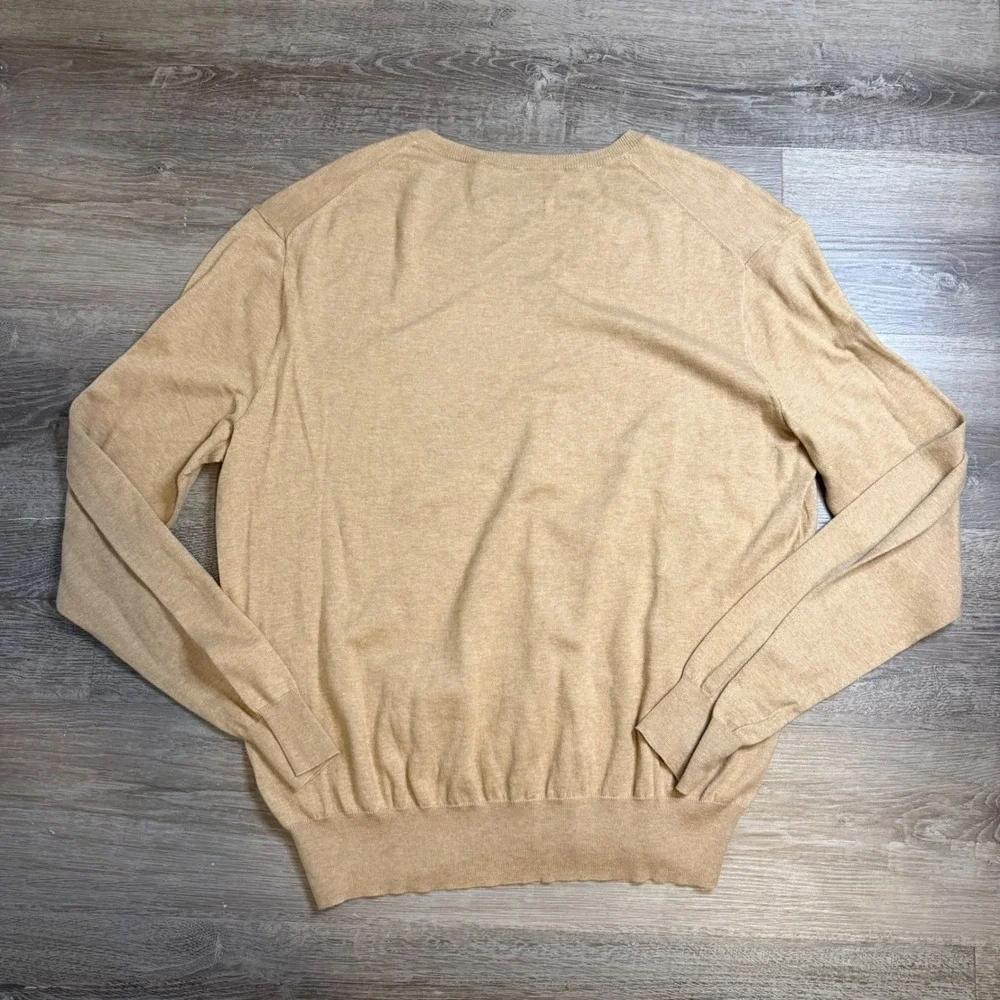 Polo Ralph Lauren Mens V Neck Sweater Tan 100 Pima Cotton Red Pony Logo Large